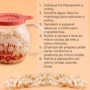 Pipoqueira de Vidro Borossilicato para Micro-ondas 1,8L - Pipoca Saudável