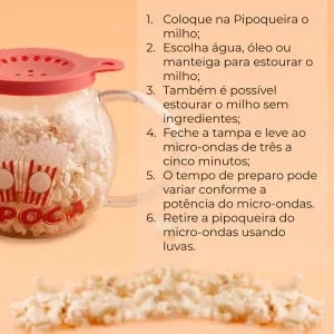 Pipoqueira de Vidro Borossilicato para Micro-ondas 1,8L - Pipoca Saudável