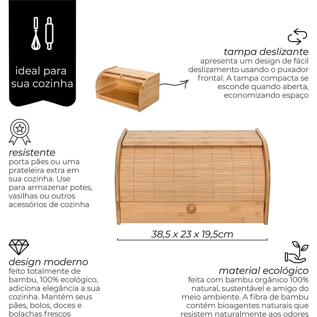 Porta Paes Com Tampa Retratil Ecokitchen Bambum